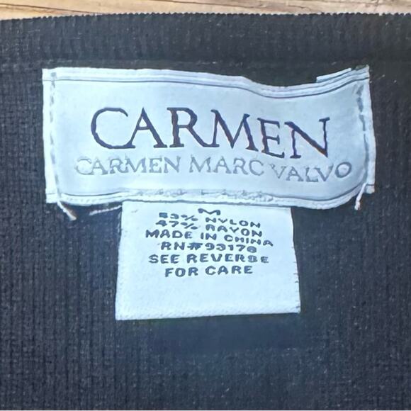 Carmen Marc Valvo Womens Medium Black Top V-neck Grommet Faux Wrap - Picture 3 of 6